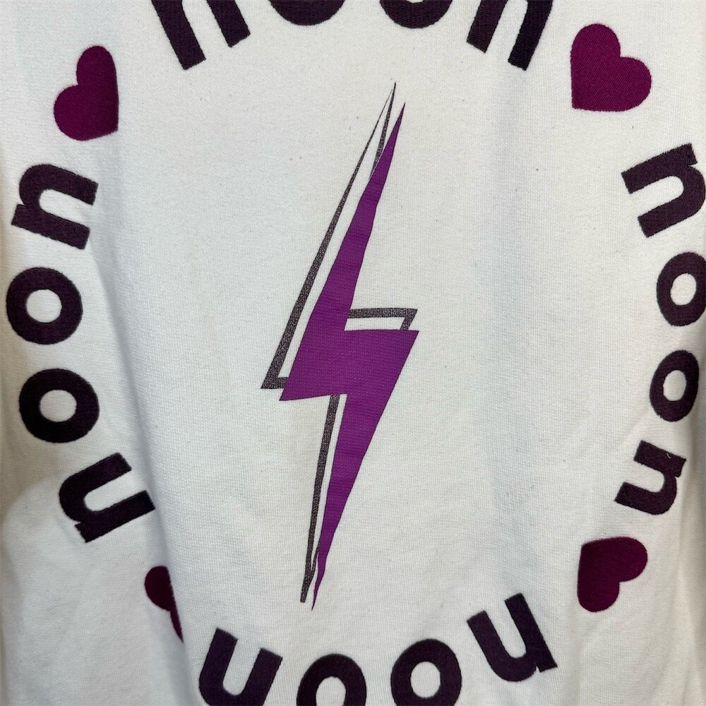 Noon Sweatshirt Womens S Ivory Pullover Crewneck Purple Heart Lightning - Picture 5 of 8